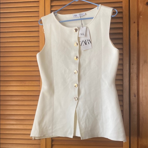 Zara Cream Blouse Elegant Top nice gold button front - Picture 1 of 4